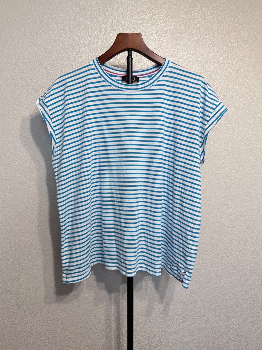 AYR 100% Pima Cotton Blue/White Cap Sleeve Relaxed Fit Striped Tee - Women’s XL